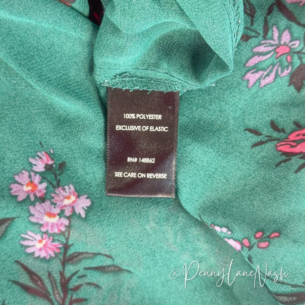 Torrid Chiffon Smocked Mock Neck Floral Blouse Top Green - Picture 6 of 11